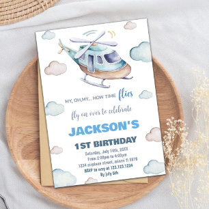 Hélicoptère bleu gris Invitations d'anniversaire