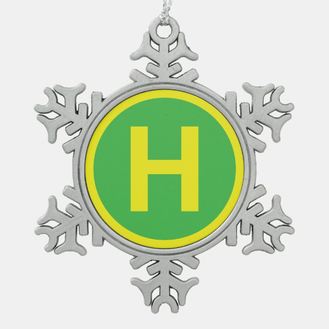 Helipad Sign Snowflake Pewter Christmas Ornament (Front)