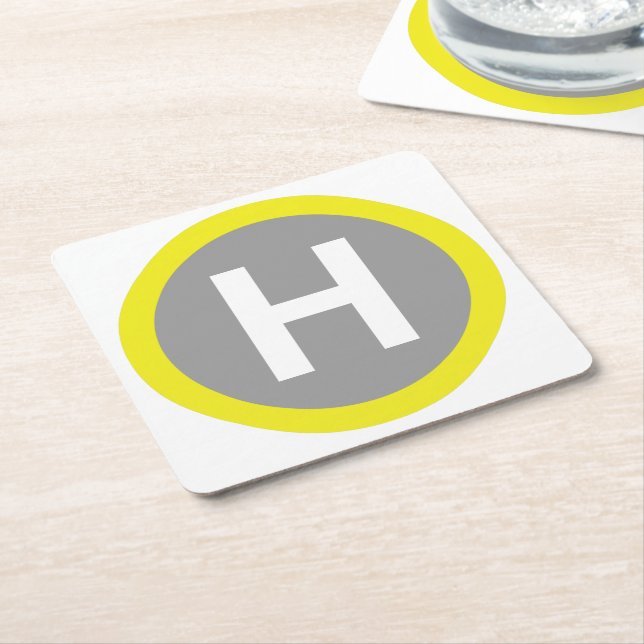 Helipad Sign Square Paper Coaster (Angled)