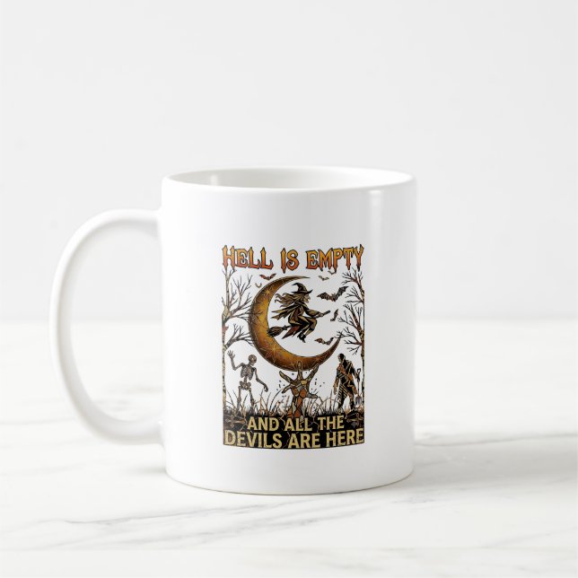 Hell Is Empty Halloween Witch Crescent Moon Skelet Coffee Mug (Left)