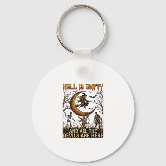 Hell Is Empty Halloween Witch Crescent Moon Skelet Keychain (Front)