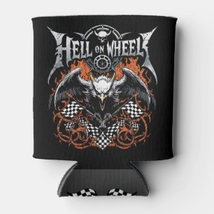Hell On Wheels Racing Motorsport Checkered Flag Can Cooler