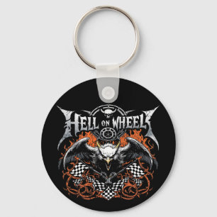 Hell On Wheels Racing Motorsport Checkered Flag  Keychain