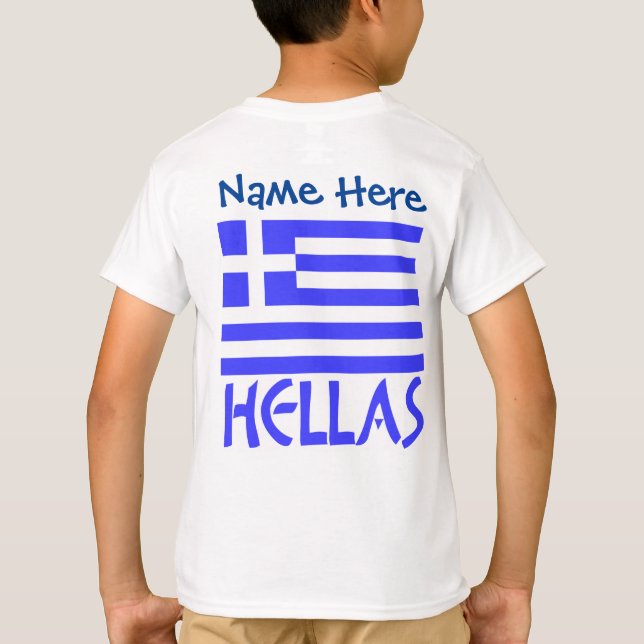Hellas and Greek Flag Blue Personalization Boys T-Shirt (Back)