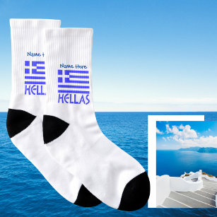 Hellas and Greek Flag Blue Personalization Men's  Socks