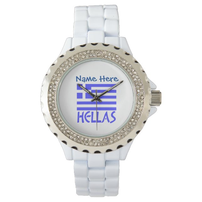 Hellas and Greek Flag Blue Personalization  Watch (Front)