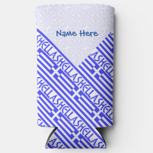 Hellas and Greek Flag Tiled Blue Personalization  Seltzer Can Cooler