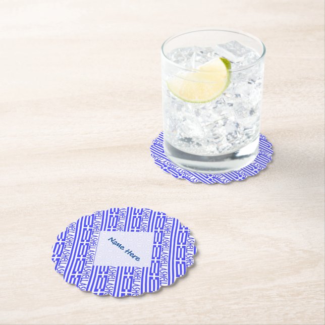 Hellas Greek Flag Tiled Blue Personalization  Paper Coaster (Insitu)