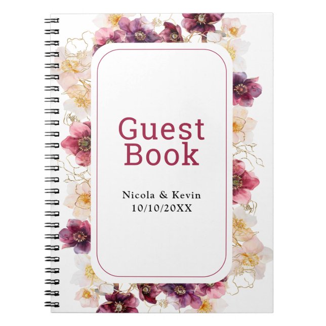 Hellebore Floral Burgundy Wedding Guest Book (Front)