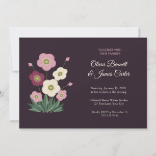 Hellebore Winter Rose Aubergine Wedding Invite