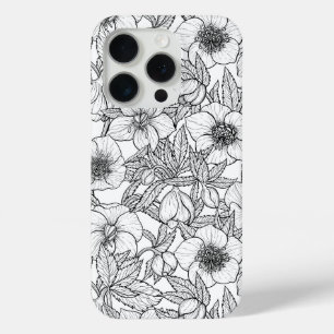 Hellebores in black and white iPhone 15 pro case