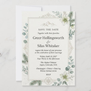 Hellebores, Pine Fir, Eucalyptus, Berries, Snow Fl Invitation
