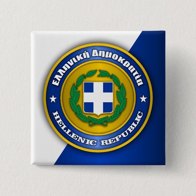 Hellenic Republic (Greece) Medallion 2 Inch Square Button (Front)