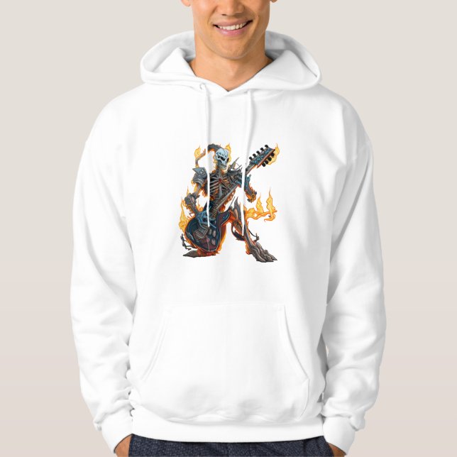 hellfire skeleton with guitar and fire Hoodie (Front)