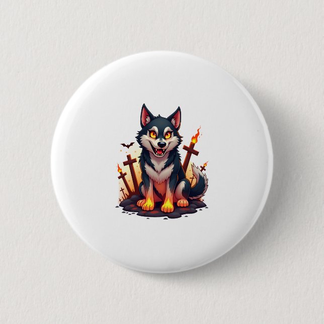 Hellhound Husky Dog 2 Inch Round Button (Front)
