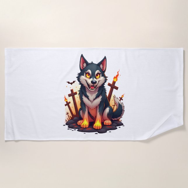 Hellhound Husky Dog Beach Towel (Front)