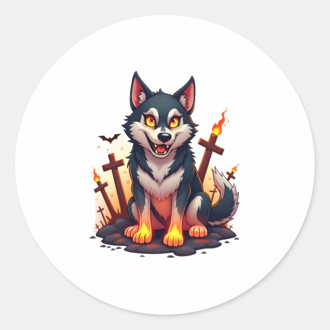 Hellhound Husky Dog Classic Round Sticker (Front)