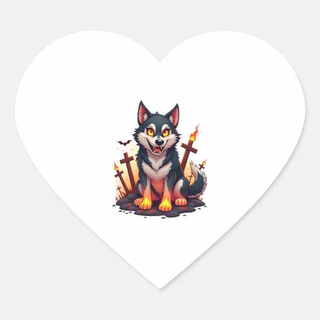Hellhound Husky Dog Heart Sticker (Front)
