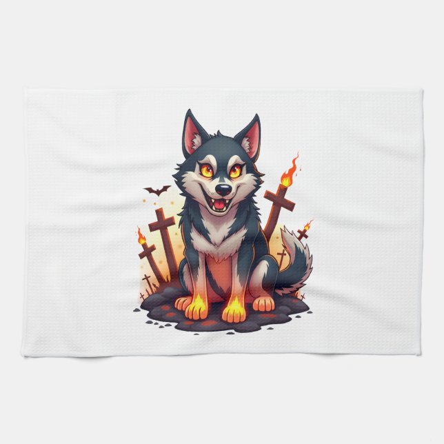 Hellhound Husky Dog Kitchen Towel (Horizontal)