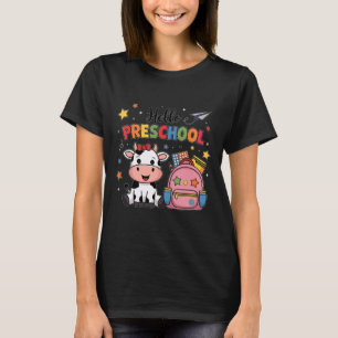 Hello 100 Days Of Preschool Cute Cow 100th Day Of  T-Shirt