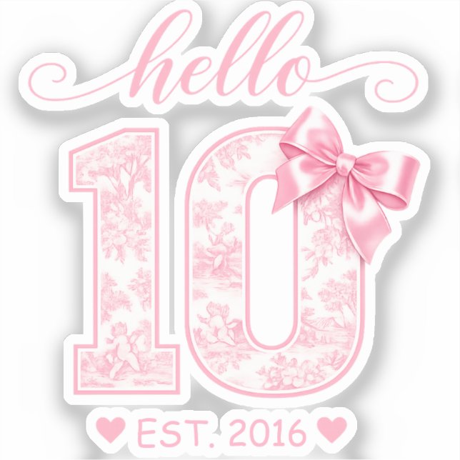 Hello 10 Birthday | Pink Hello 10 Custom Year (Front)