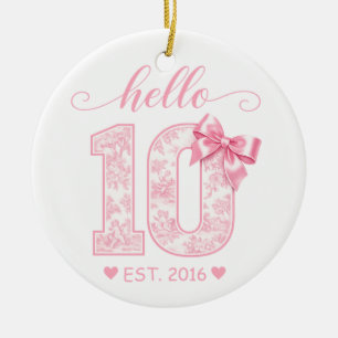 Hello 10 Birthday Pink Hello 10 Custom Year Ceramic Ornament