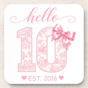 Hello 10 Birthday   Pink Hello 10 Custom Year Coaster