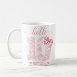 Hello 10 Birthday   Pink Hello 10 Custom Year Coffee Mug