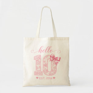 Hello 10 Birthday   Pink Hello 10 Custom Year Tote Bag