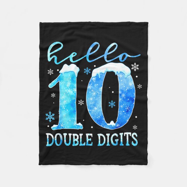 Hello 10 Double Digits Snowflakes Winter Christmas Fleece Blanket (Front)