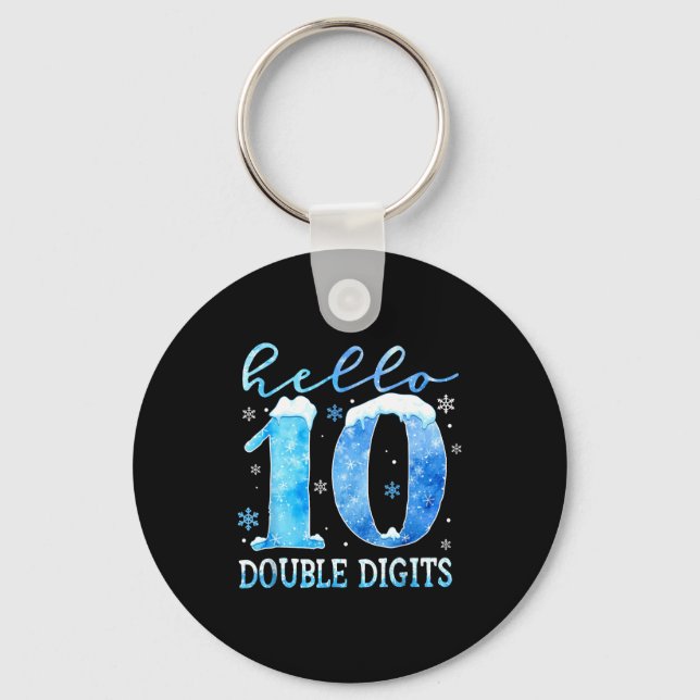 Hello 10 Double Digits Snowflakes Winter Christmas Keychain (Front)