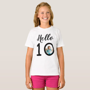 Hello 10 Personalized Photo 10th Birthday Kids’ T-Shirt