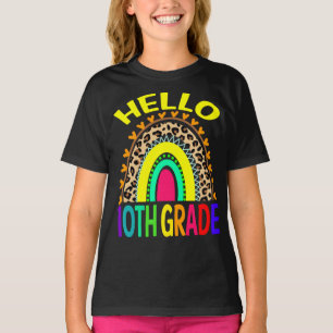 Hello 10th Grade Rainbow Leopard Back To School T-Shirt