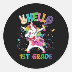 Hello 1st Grade Dabbing Unicorn Back To School Gir Classic Round Sticker