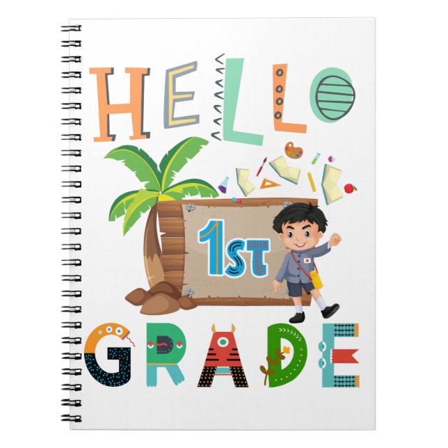 Hello 1st Grade First Day Of School Team  Notebook (Front)