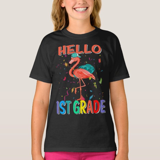 Hello 1st Grade Flamingo Back To School T-Shirt (Front)