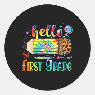 Hello 1st Grade Leopard Pencil Tie Dye Fun Back To Classic Round Sticker