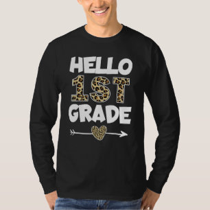 Hello 1st Grade Leopard Print First Grade Teacher T-Shirt