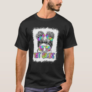 Hello 1st Grade Messy Bun Girls Tie Dye Cute Back T-Shirt