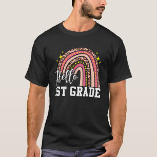Hello 1st Grade Rainbow Leopard First Grade Back T T-Shirt