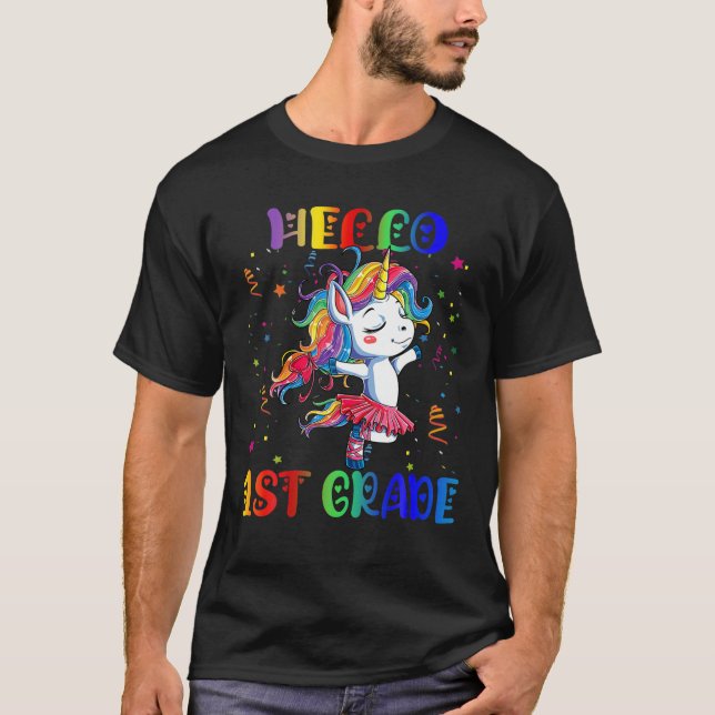Hello 1St Grade Unicorn Back To School T-Shirt (Front)
