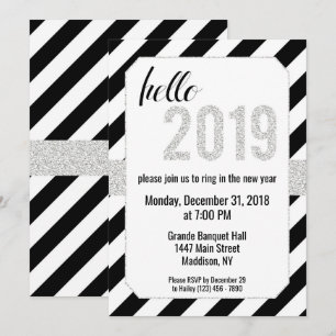 hello 2019, Silver New Years Eve Invitation