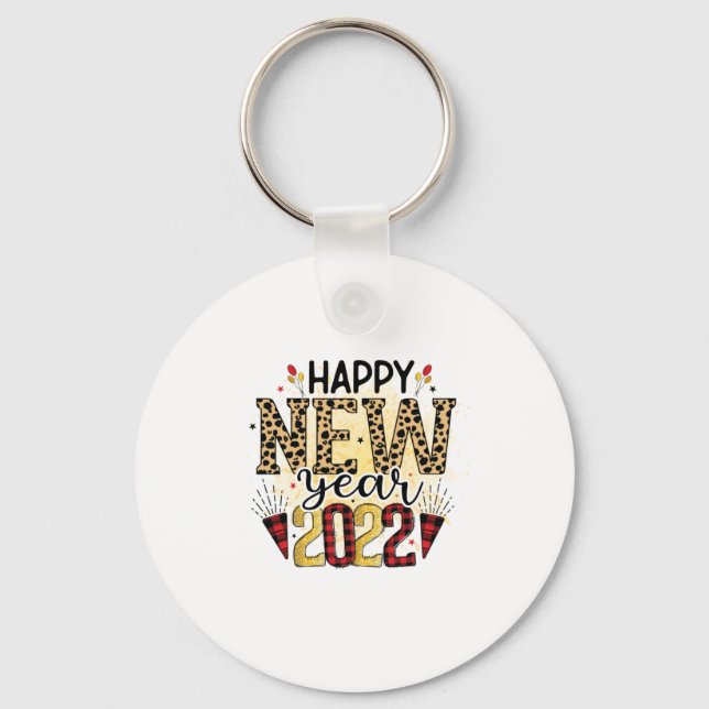 Hello 2022 Happy New Year 2022 Leopard Keychain (Front)
