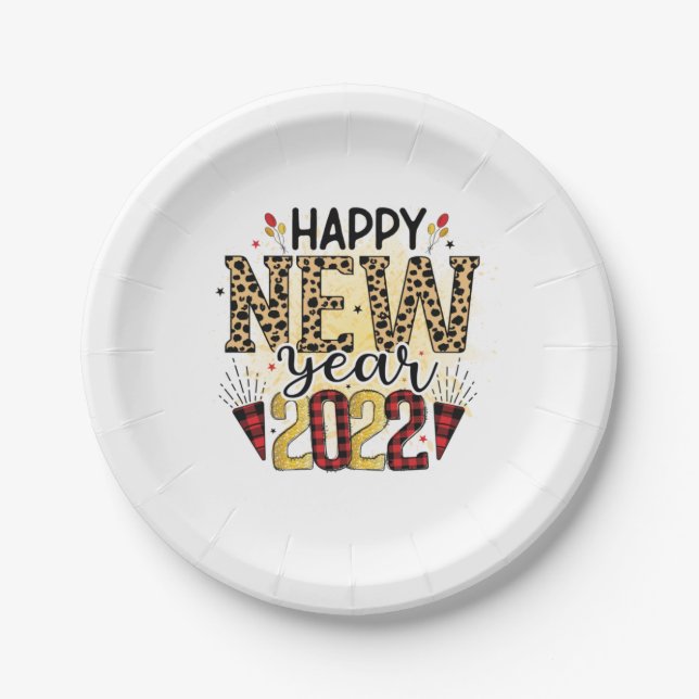 Hello 2022 Happy New Year 2022 Leopard Paper Plate (Front)