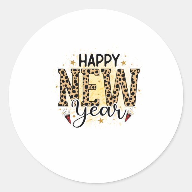 Hello 2022 Happy New Year Leopard Classic Round Sticker (Front)