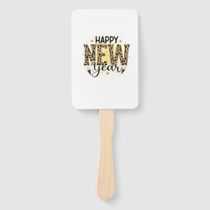 Hello 2022 Happy New Year Leopard Hand Fan