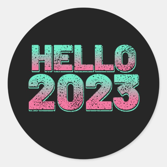 Hello 2023. Happy new year in old retro style Classic Round Sticker (Front)