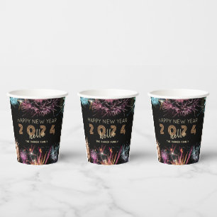 Hello 2024 Fireworks New Year Holiday Party Paper Cups