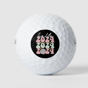Hello 2024 Groovy Happy New Year Christmas Golf Balls