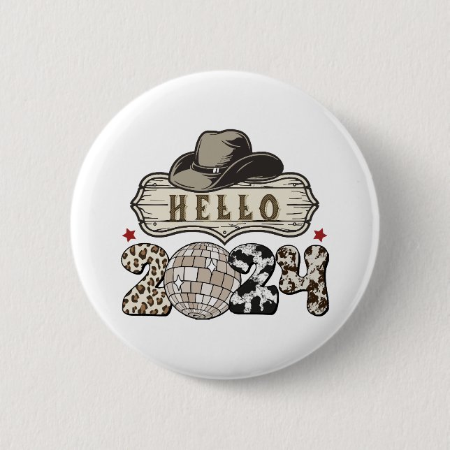 Hello 2024 Western 2 Inch Round Button (Front)
